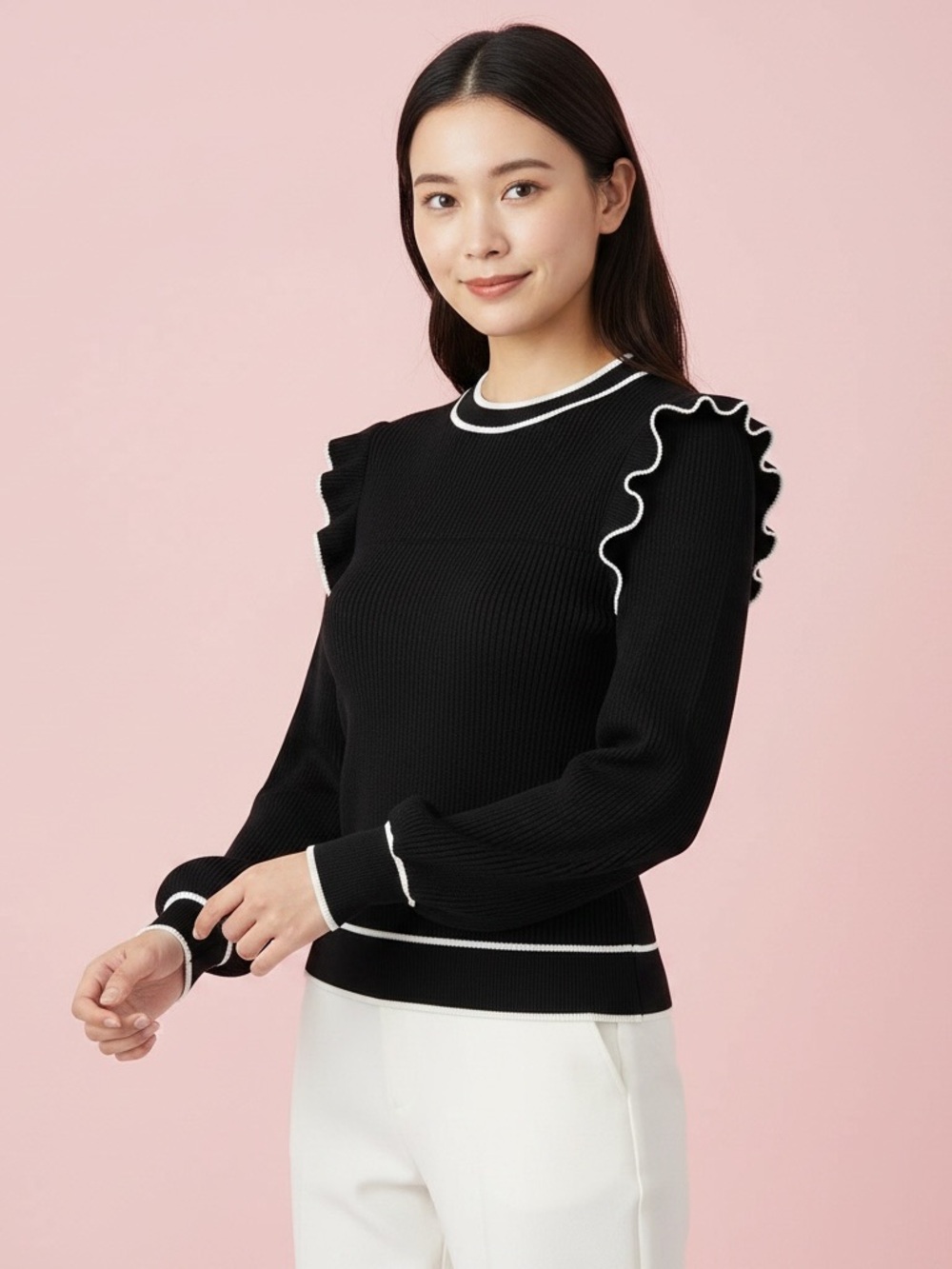 SHEIN Black Sweater with White Stripe Trim